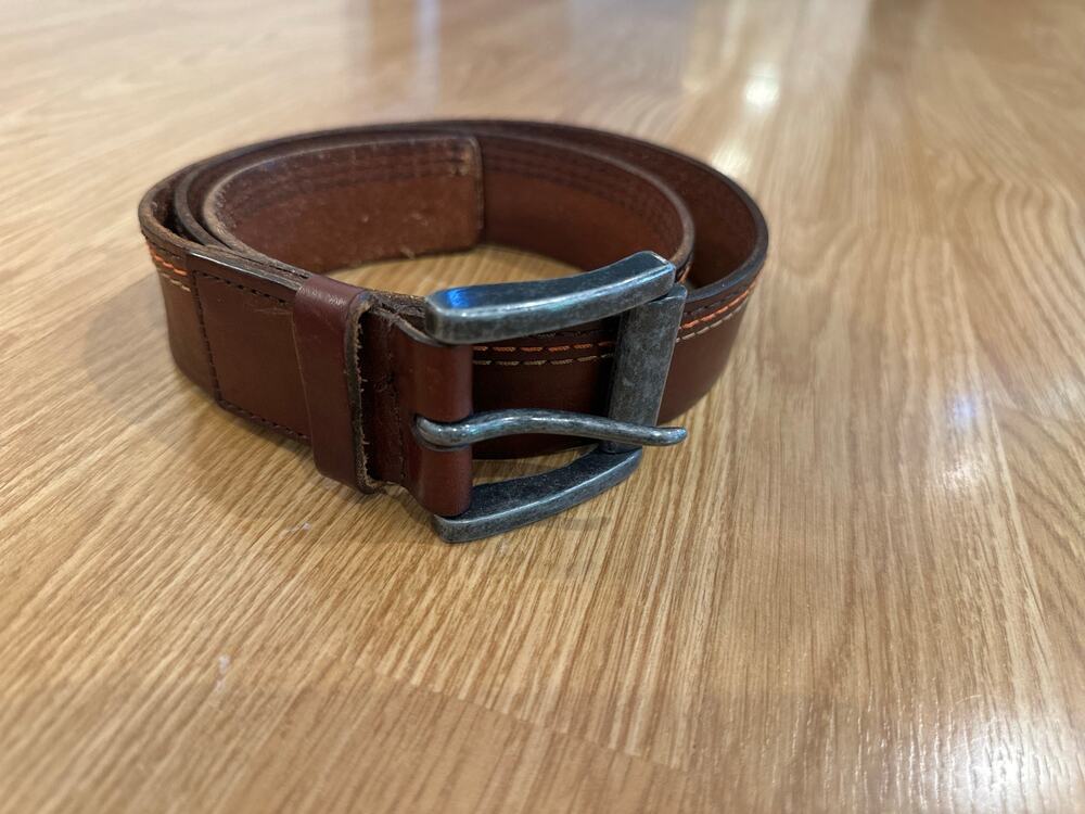 Fossil Men's Leather Belt with Multi Tone Stitching, Size 36.